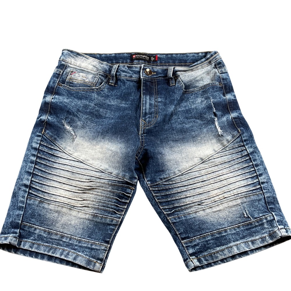 Southpole‎ Slim Distressed Denim Moto Shorts Blue Acid Wash Men's Size 30